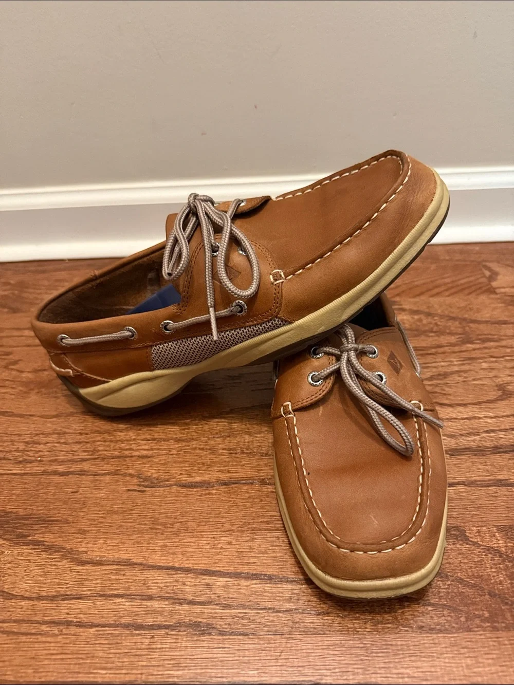 Sperry Topsider Men’s Brown Leather Boat Shoes with Tan Sole